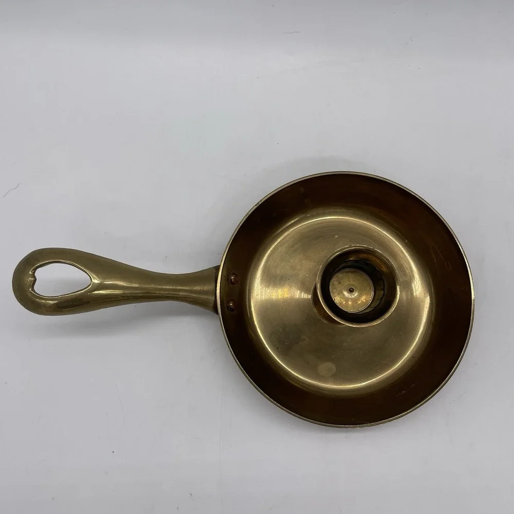 Vintage Solid Brass Frying Pan Drip Pan Candle‎ Holder Made In India